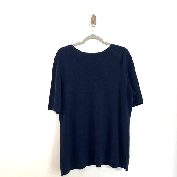 M.M. Lafleur The Choe Top Navy Melange Size 2X Short Sleeve Stretch Knit Office - Picture 2 of 6